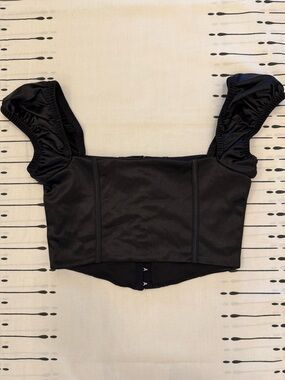 Y2K Wet Seal Black Cropped Bustier with Puffed Sleeves